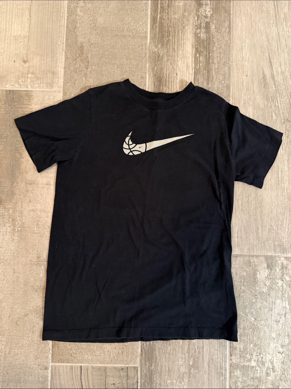 Nike Black Crew Tee with Silver Basketball Swoosh